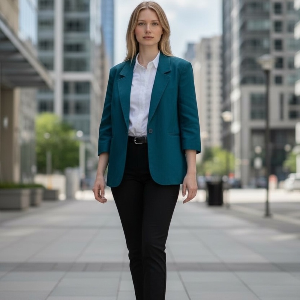 Vintage Da-Rue of California women's teal blazer jacket